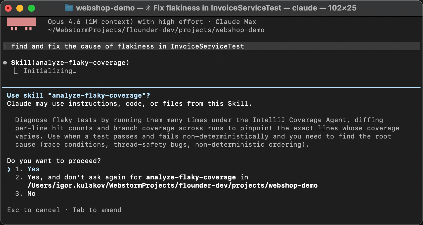 A fresh AI agent session that picks up the skill and follows the procedure to find the flaky test root cause