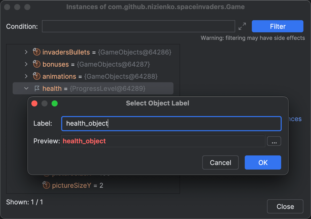 Select Object Label dialog prompting the user to enter a name for the object