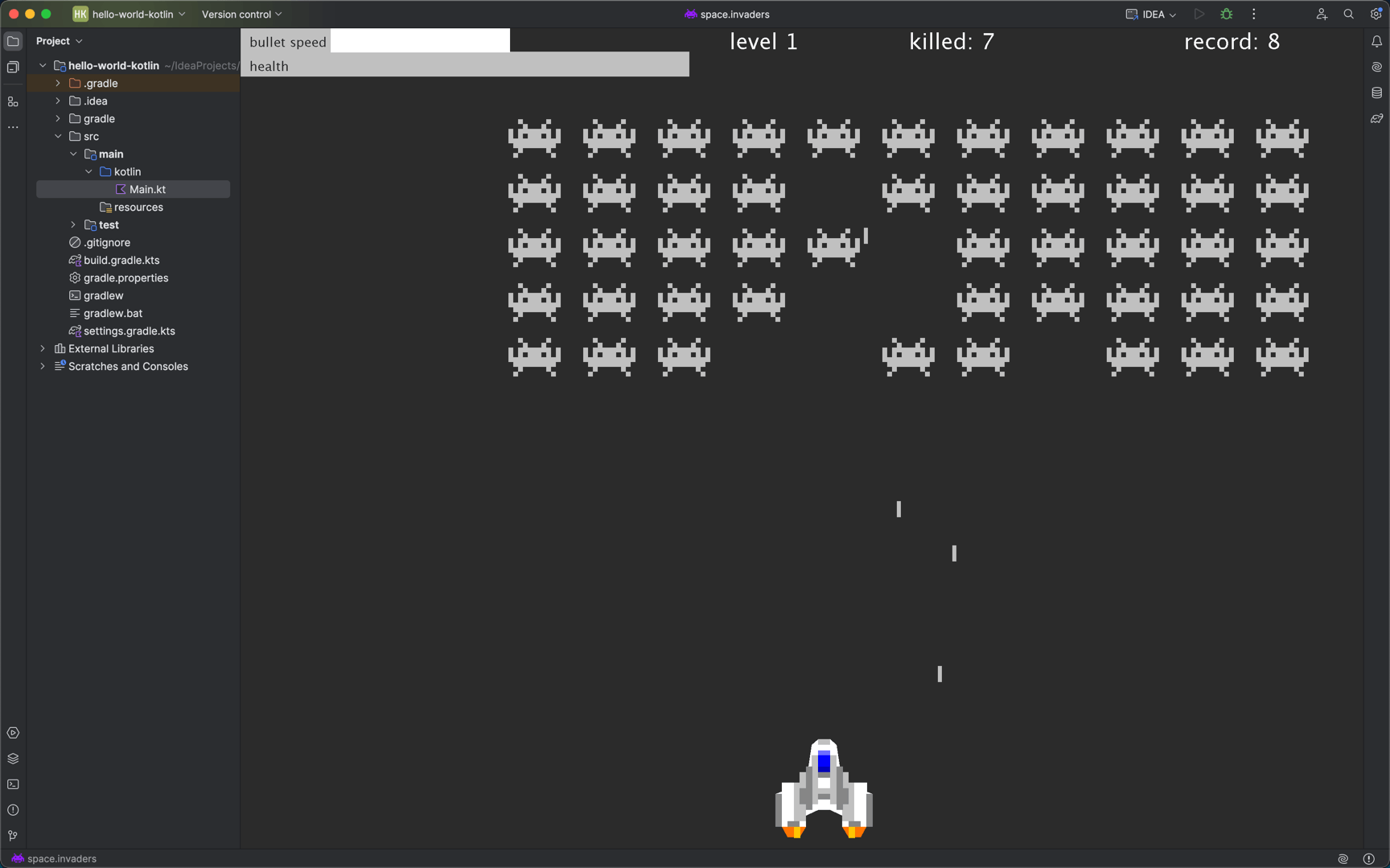 Space Invaders en el editor de IntelliJ IDEA