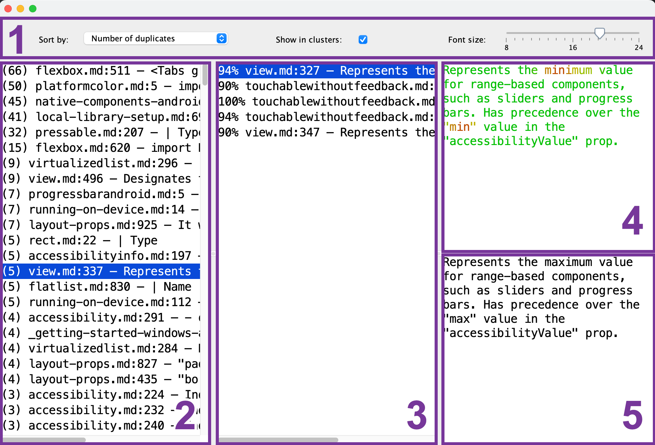 Duplicate finder UI