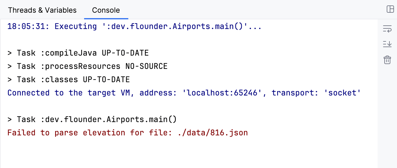 The console says 'Failed to parse elevation for file: ./data/816.json'