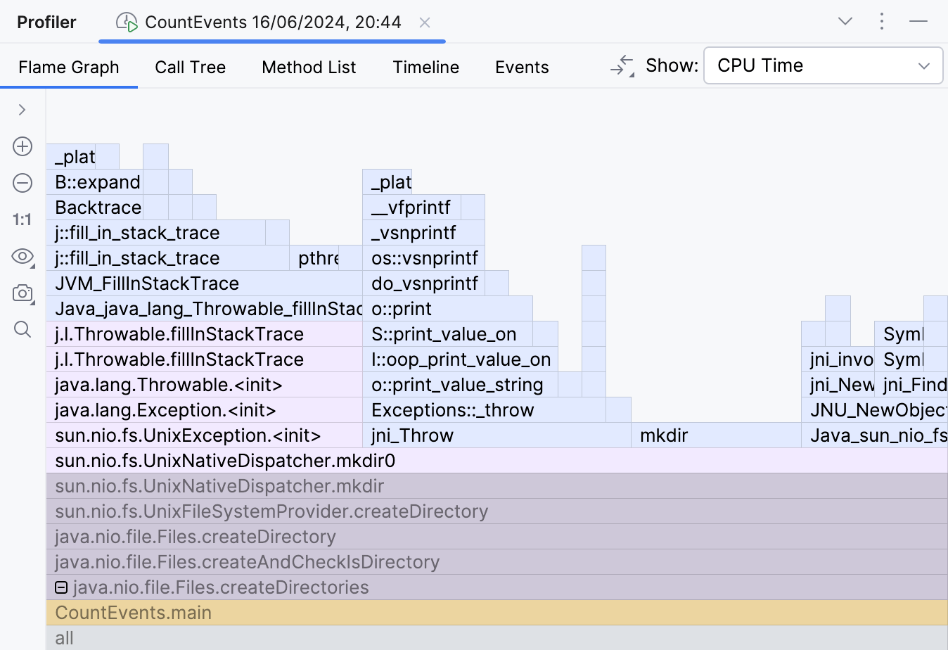 现在一些Java帧之上有蓝色的本地帧