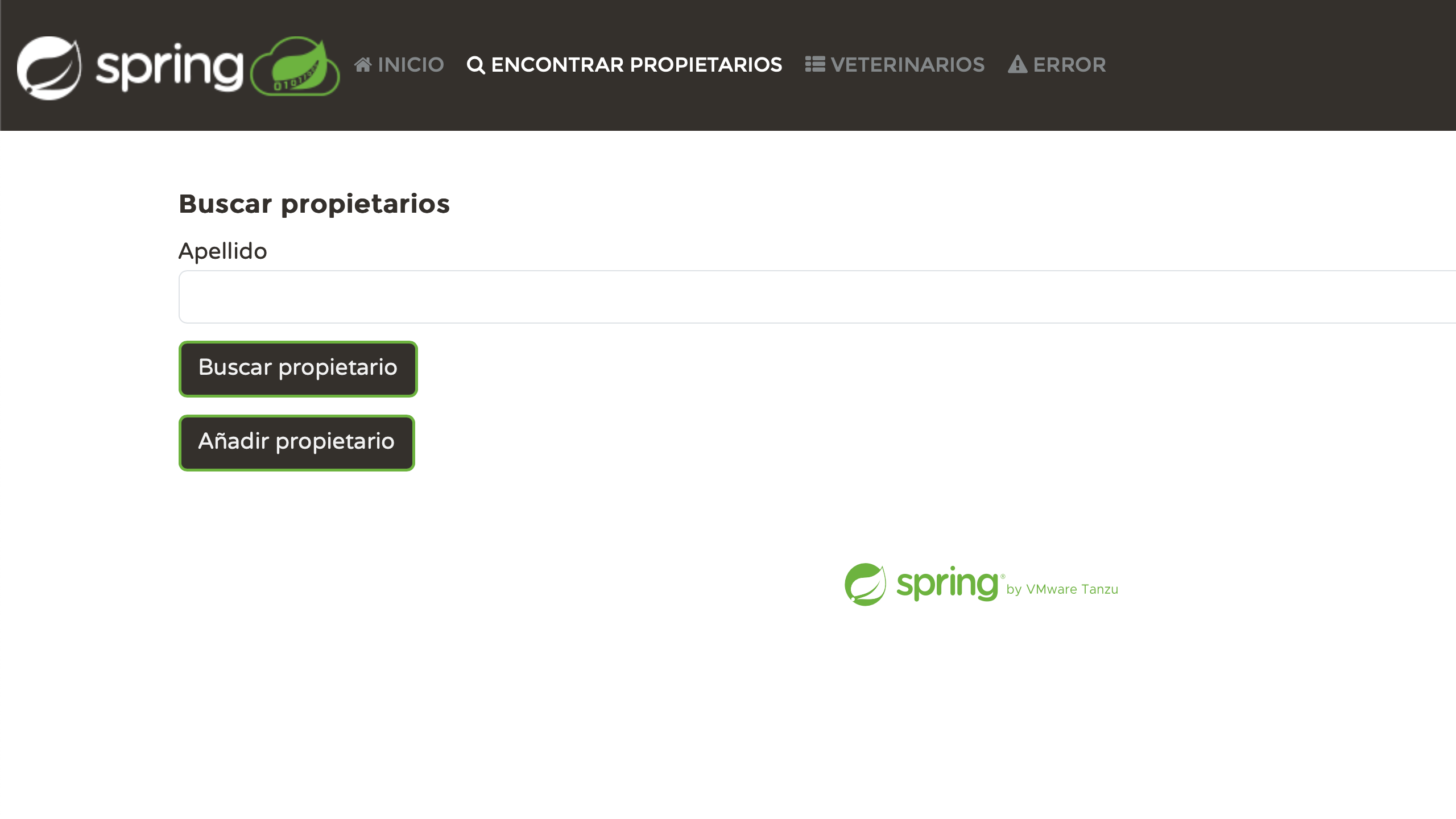 Spring Petclinic Find Owners page in Spanish