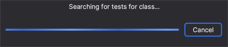 Uma caixa de diálogo dizendo 'Procurando testes para a classe...'