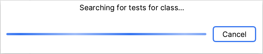 Un diálogo que dice 'Searching for tests for class...'