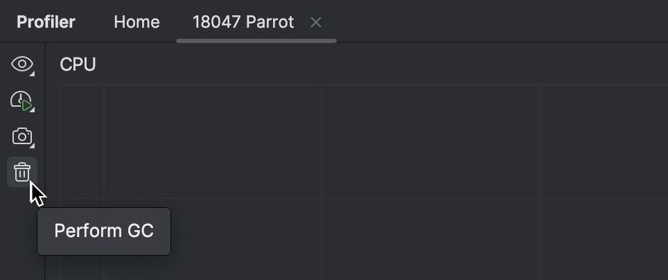 'CPU and Memory Live Charts'의 툴바에 'Perform GC' 버튼