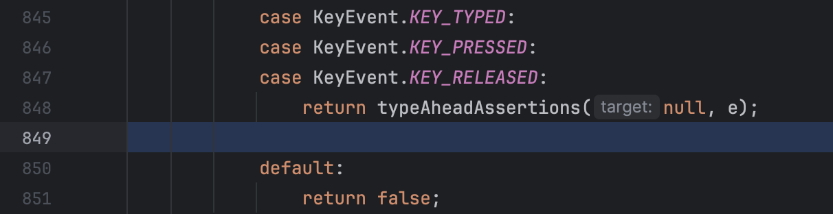 IntelliJ IDEA highlights an empty line as if it were executed