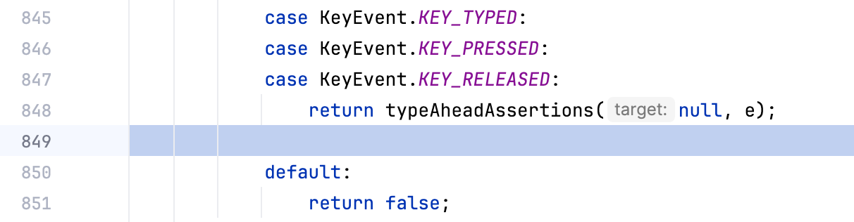 IntelliJ IDEA highlights an empty line as if it were executed