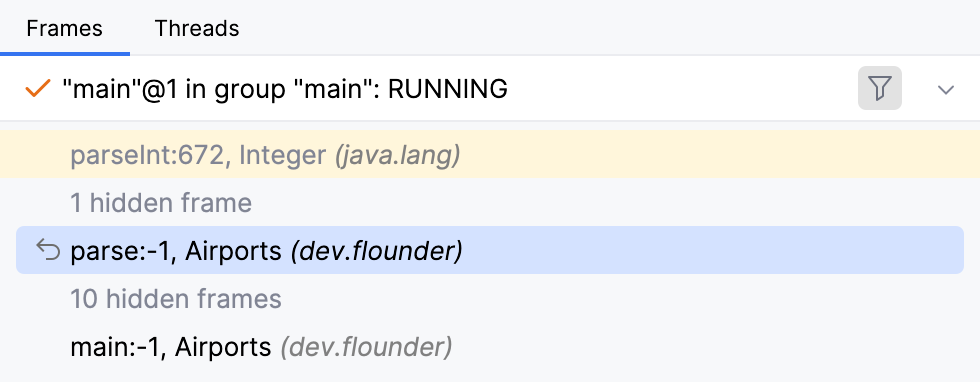 Frames without line numbers in IntelliJ IDEA's debugger