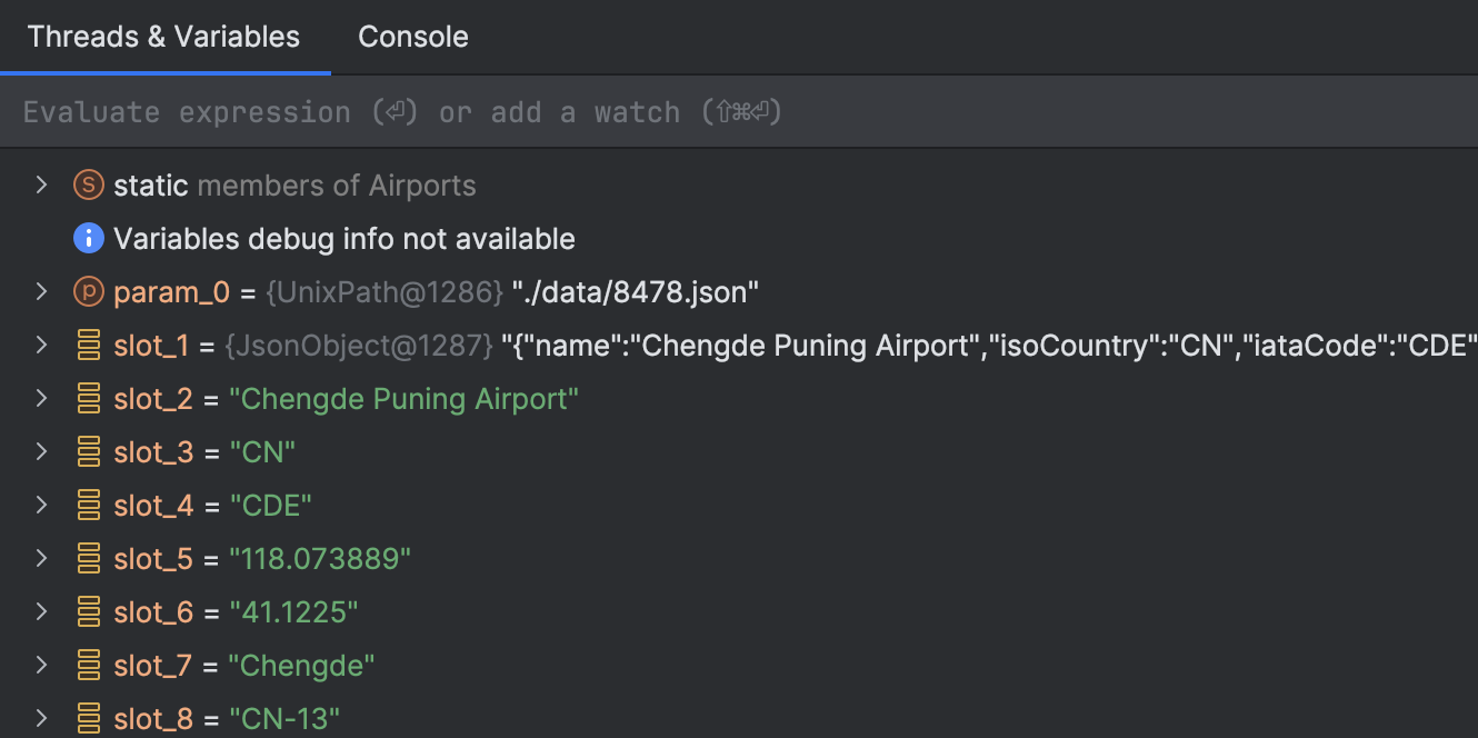 IntelliJ IDEA shows 'slot_1', 'slot_2', etc. instead of variable names in the debugger