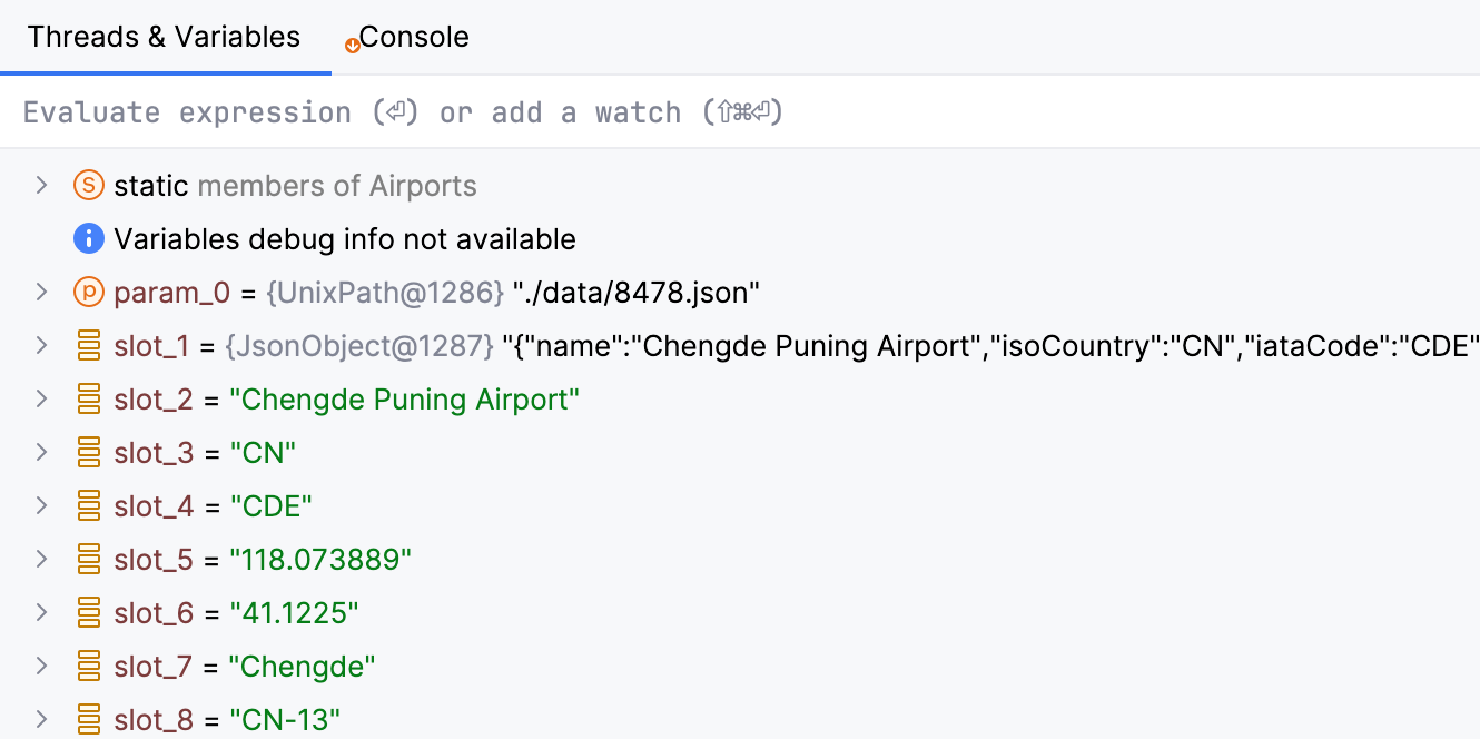 IntelliJ IDEA shows 'slot_1', 'slot_2', etc. instead of variable names in the debugger