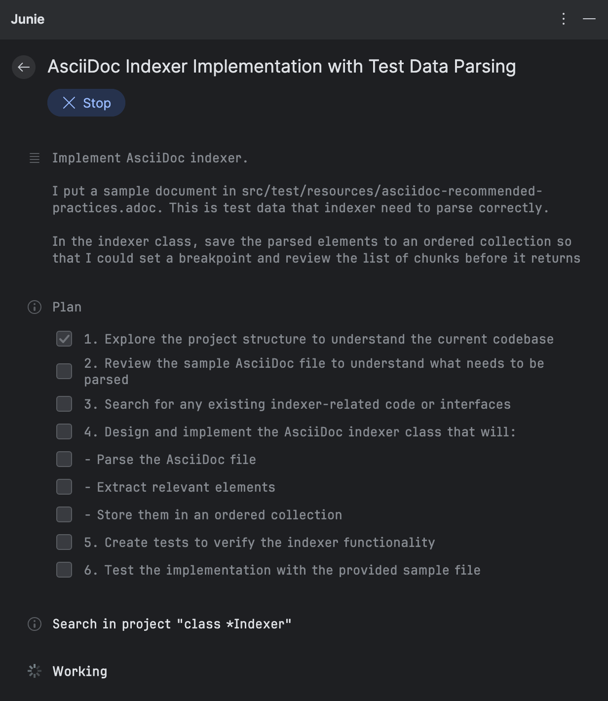 Initial plan for the implementation of AsciiDoc indexer